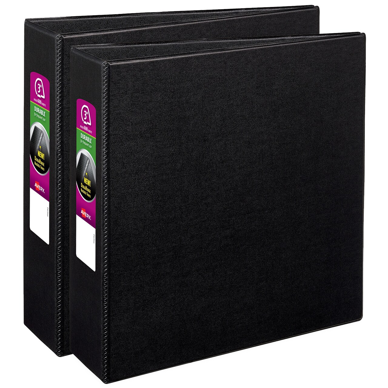 Avery Durable 3 Ring Binders, 3 Inch Slant Rings, 2 Black Binders (46017)